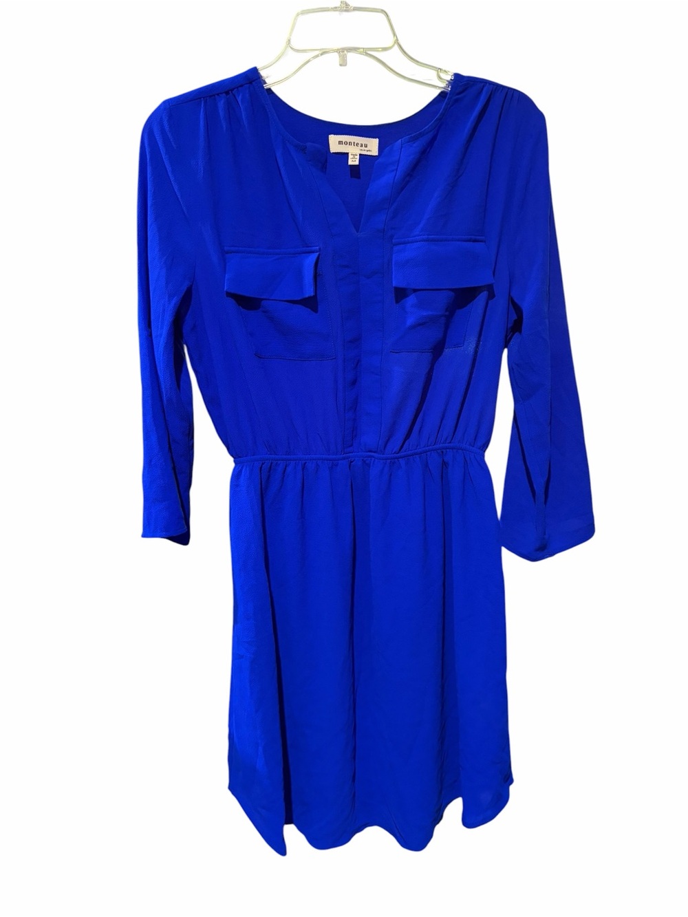 Monteau Cobalt Blue Long Sleeve V-Neck Dress